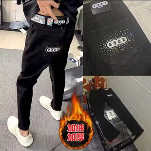 显瘦长裤 新款 修身 轻奢烫钻高级感男女同款 潮牌GOOD刺绣加绒牛仔裤