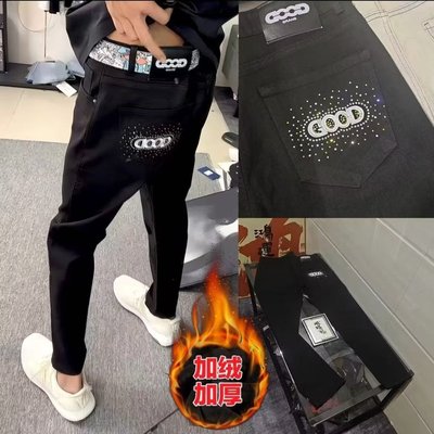 GOOD刺绣加绒牛仔裤轻奢烫钻长裤