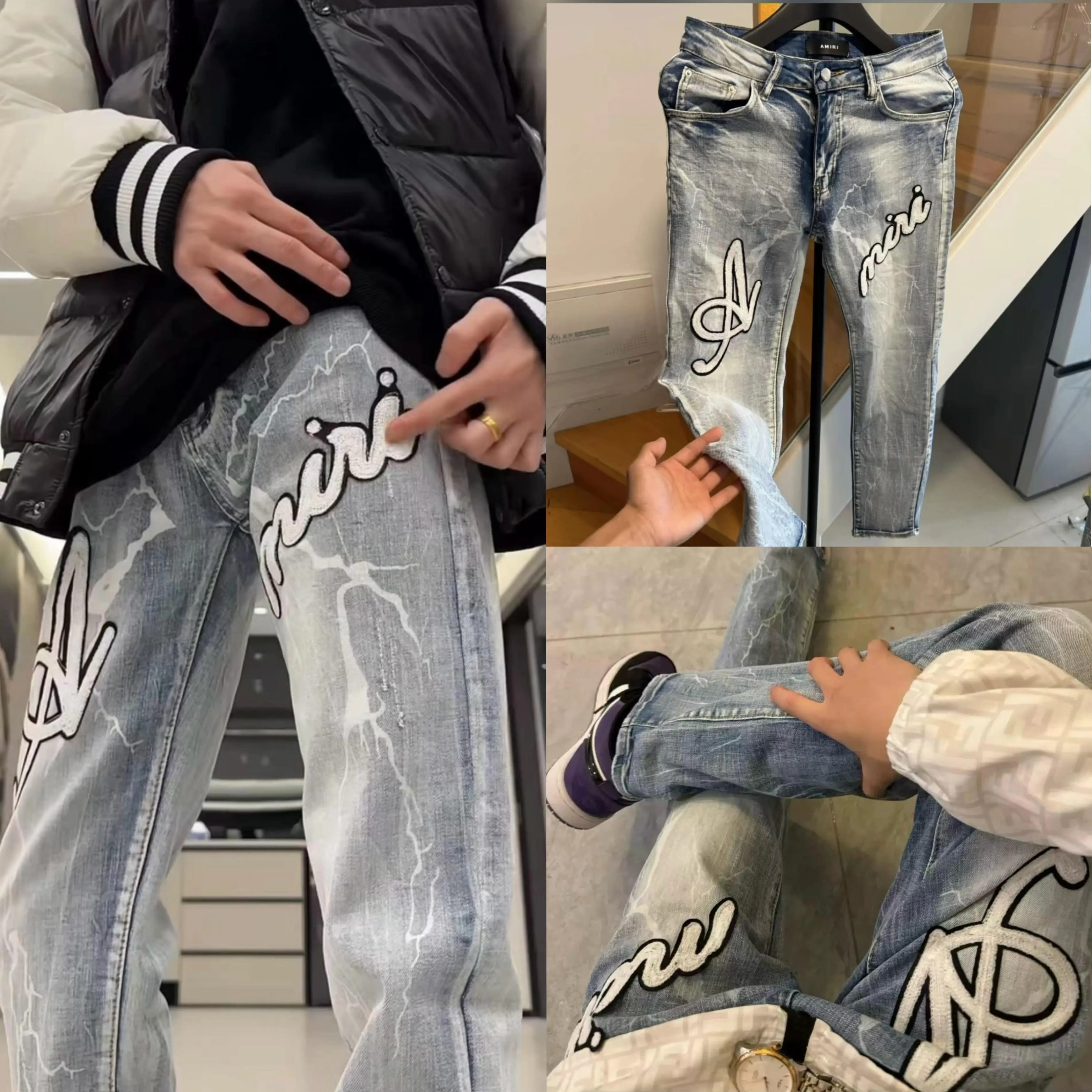 字母刺绣贴标直筒长裤水洗秋季