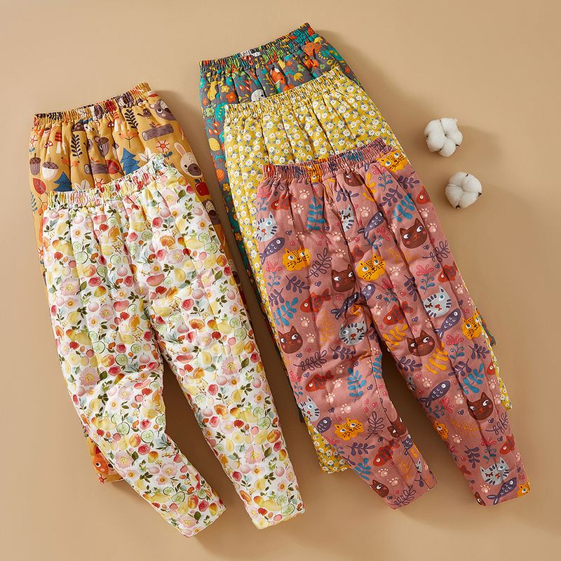 中大童纯棉花手工棉裤男女童加厚内胆平腰保暖裤学生冬季高腰棉裤