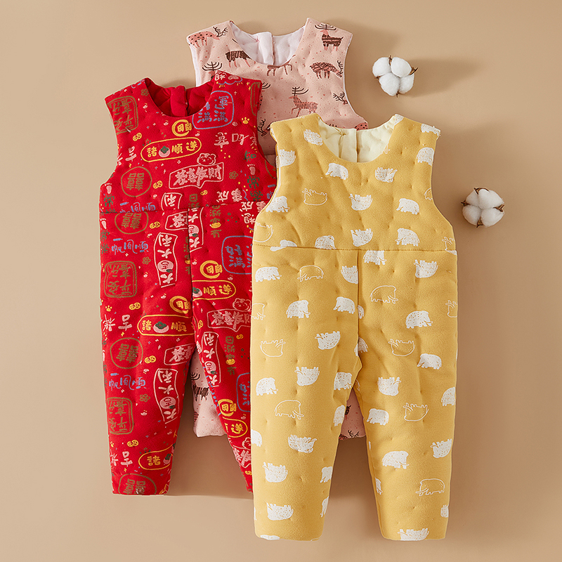 儿童背带棉裤手工纯棉花开档保暖裤宝宝长裤冬季加厚内穿棉内胆秋