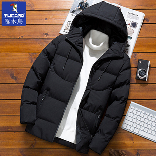 啄木鸟男士羽绒服冬季2025新款加厚保暖棉衣潮流连帽棉袄冬装外套