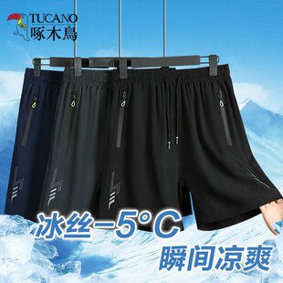 男夏季 宽松弹力沙滩裤 薄款 男士 速干休闲五分裤 啄木鸟冰丝运动短裤