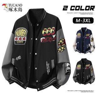 啄木鸟美式复古风数字刺绣vibe棒球服夹克男潮牌高街情侣休闲外套