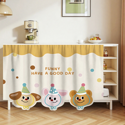 鞋柜橱柜杂物柜遮挡帘免打孔异形卡通开放式柜子储物柜书架遮丑帘