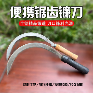 出口版不锈钢锯齿镰农用工具收割小禾镰割菜割草镰刀木柄齿镰锋利