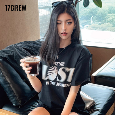 三色印花短袖宽松休闲水洗17CREW