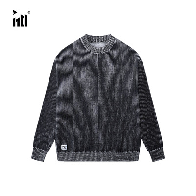 双色渐变抽条粗坑纹路针织毛衣