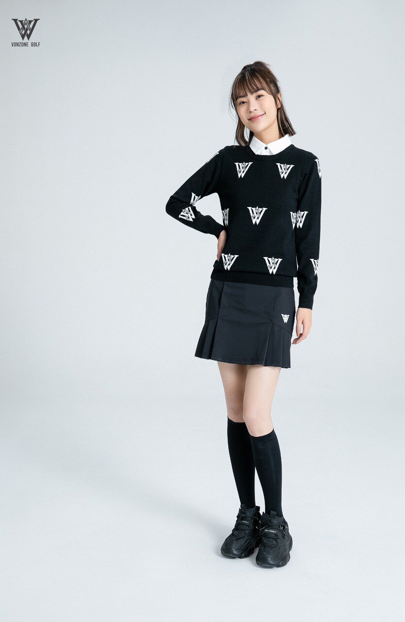 女款满纹长袖耐看针织上衣高尔夫服装女生运动时尚百搭高球棒球服