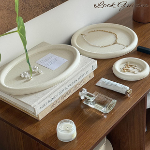 中古风轻奢陶瓷饰品首饰盒高档精致道具展示盘圆形戒指项链收纳盘