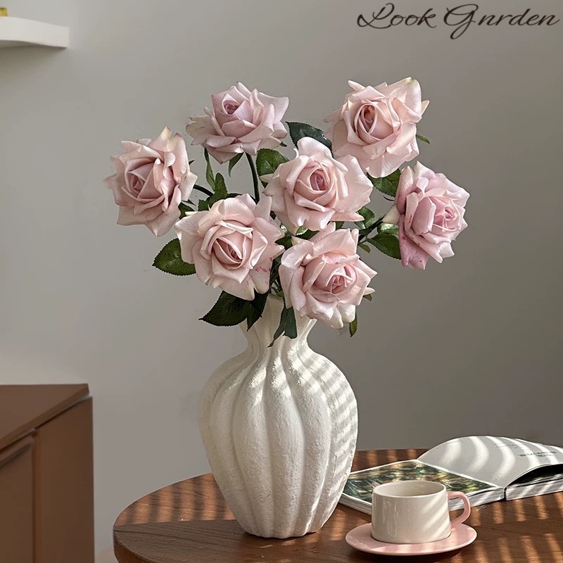 玫瑰仿真花高级感逼真假花大朵单支手感保湿装饰花餐桌摆设手捧花