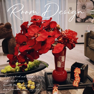 红色系仿真花蝴蝶兰假花摆设乔迁摆件装饰婚房布置结婚新年喜庆