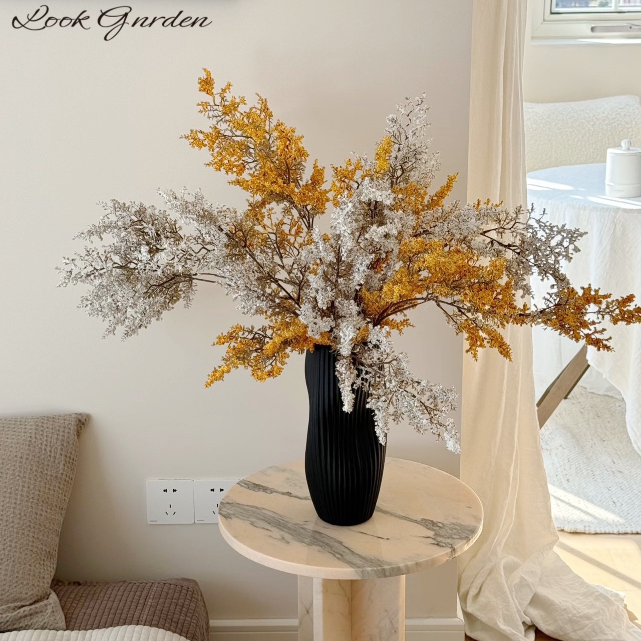 油画雾凇仿真绿植摆设假花花束花艺装饰摆件高级感侘寂风桌面插花