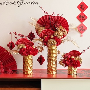 新年红色仿真花假花摆件客厅酒店大堂前台餐桌装饰过年春节年宵花