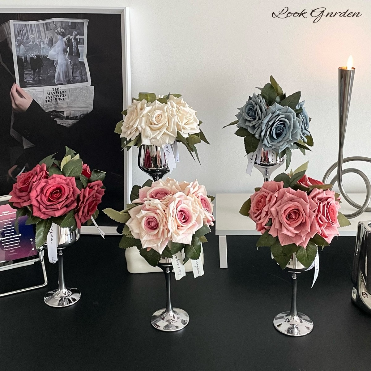 高级感轻奢仿真花玫瑰客厅装摆件高脚杯花瓶插花花艺餐桌花假花,家居饰品,仿真花/假花,淘宝优惠券,粉丝福利购,淘宝优惠卷