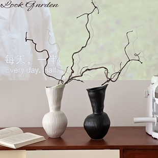 花瓶摆件客厅插花轻奢高级感陶瓷法式 白色复古水养鲜花水培