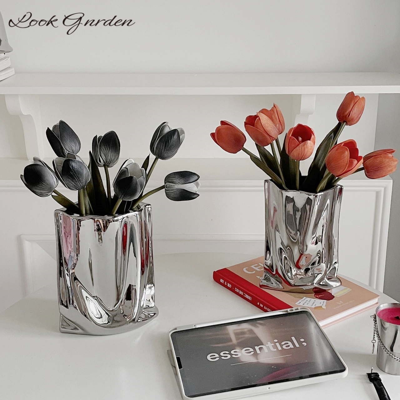 莫兰迪郁金香仿真花假花客厅摆设轻奢高端ins风插花艺装饰摆件