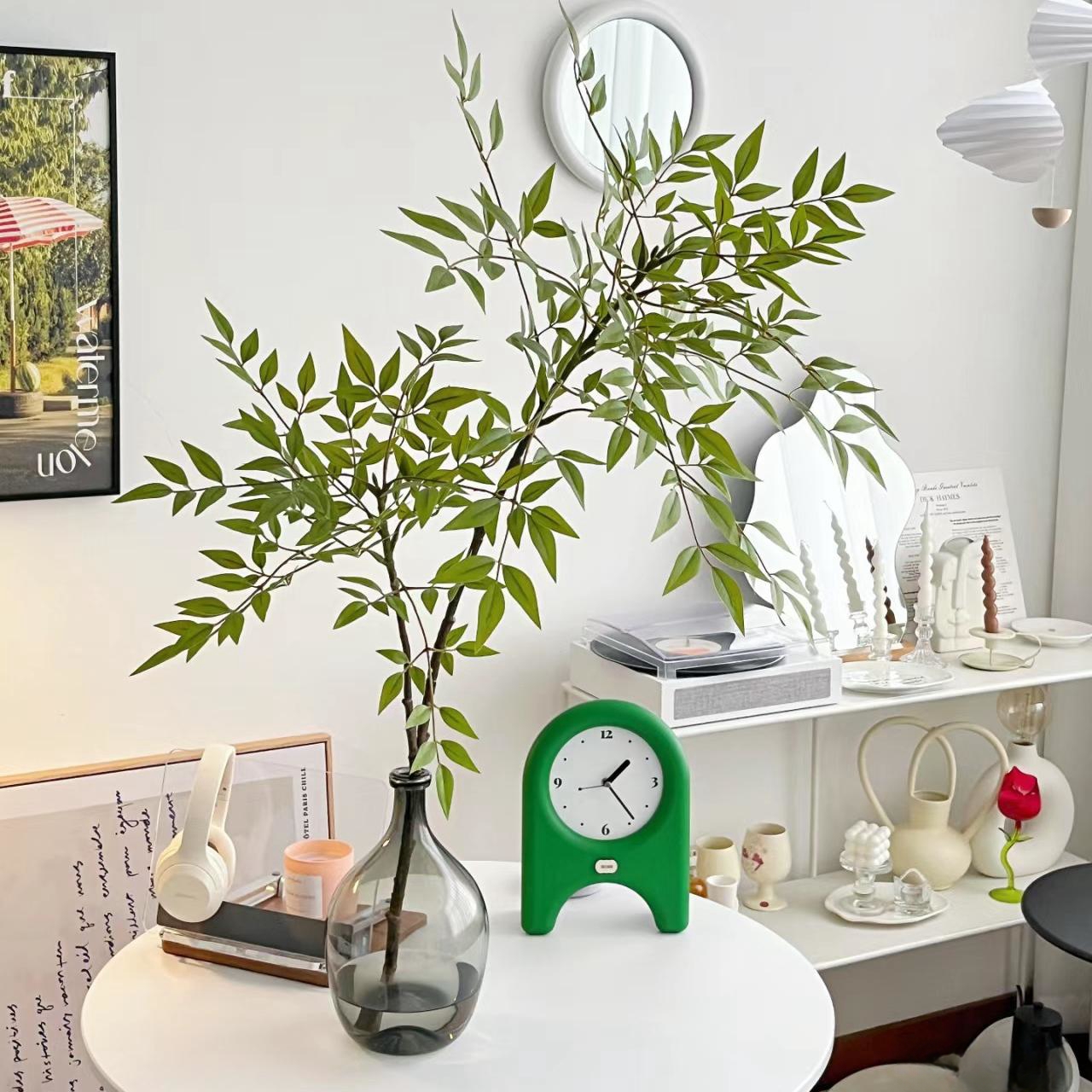 仿真南天竹单枝多叉假绿植树枝客厅商场装饰造景落地摆件拍摄道具