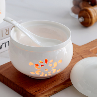 纯白骨瓷海参盅带炉酒精蜡烛加热保温糖水甜品碗燕窝炖盅一位翅盅