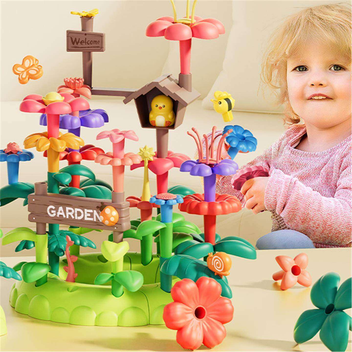 积木益智玩具女男孩百变花园积木diy插花儿童3拼图大颗粒拼装礼物,玩具/童车/益智/积木/模型,木质积木,淘宝优惠券,粉丝福利购,淘宝优惠卷