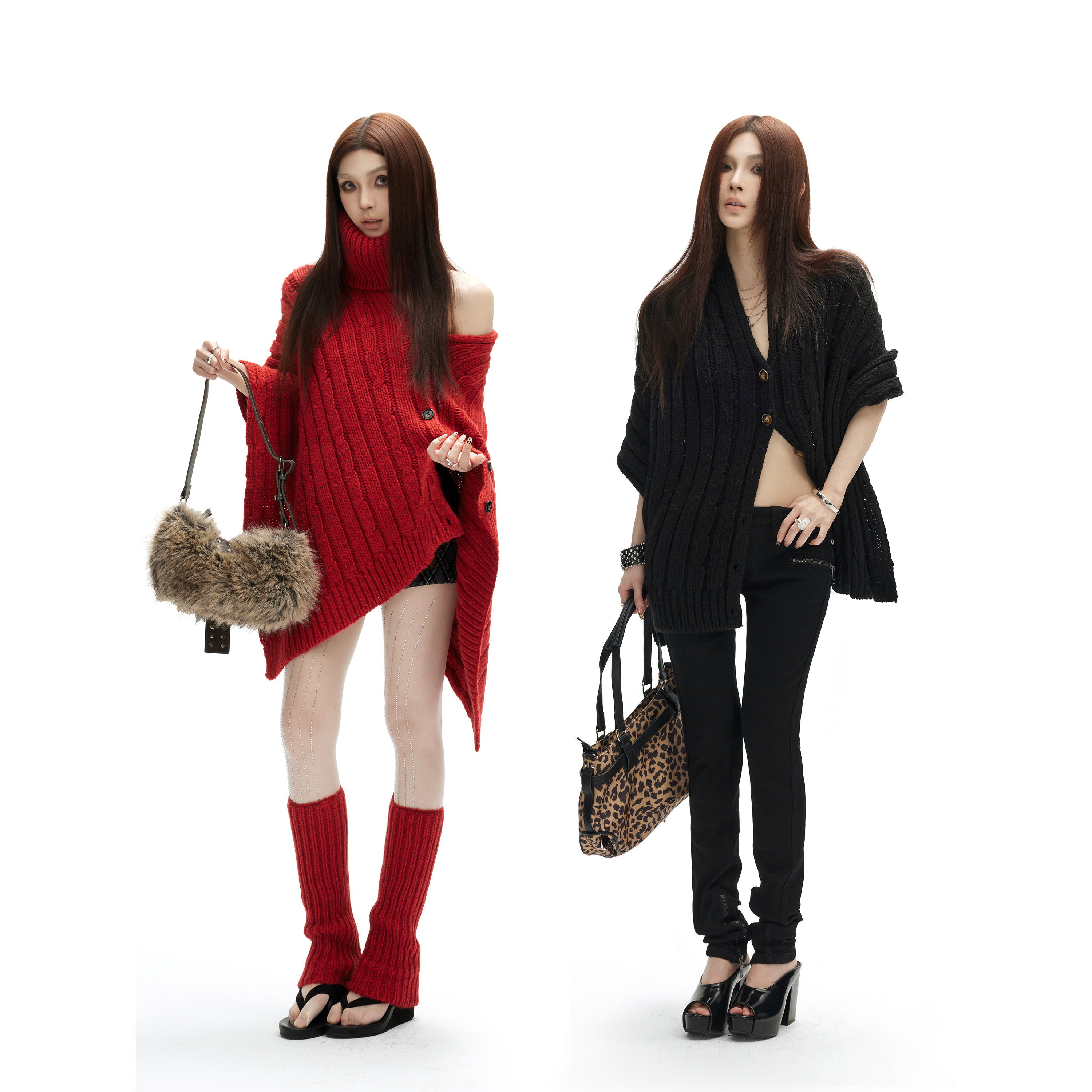 秋冬法式不规则针织斗篷披肩毛衣