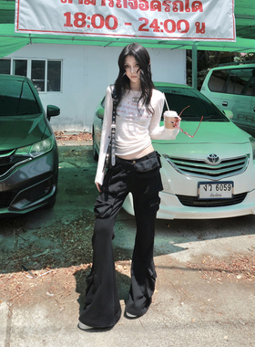 Common in 0120 欧美复古 超百搭显瘦长裤重工水洗多口袋喇叭卫裤