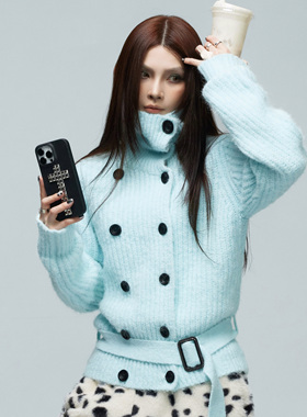 common in 0120 甜辣转换 秋冬软糯翻领双排扣毛织配腰带开衫外套