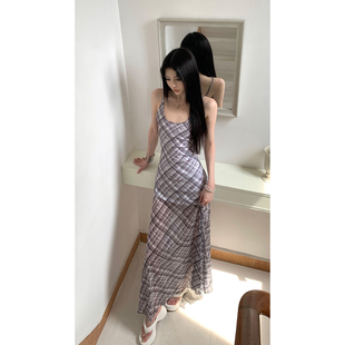 修身 Common 减龄气质 0120 格纹撞色吊带U领小众透视连衣裙