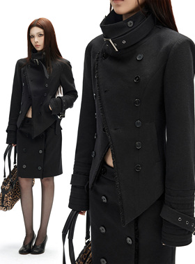 common in 0120 摩登怀旧 短款双排扣流苏立领正肩长袖修身短外套