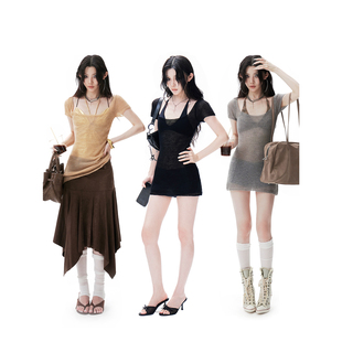 针织衫 Common 御姐风性感绝美包臀裙u领马海毛短袖 0120 两穿