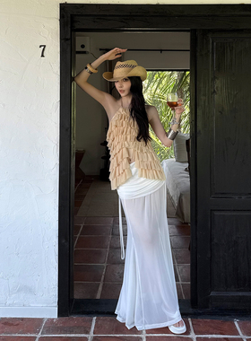 Common in 0120 千层挂脖背心女无袖设计感宽松度假风上衣