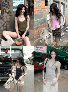 Common in 0120 纯欲吊带 背心女内搭特殊不规则下摆打底衫上衣