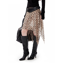 Common in 0120 时尚辣妹金属铆钉腰头不规则半身裙豹纹雪纺A字裙