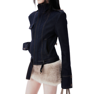 正肩牛仔外套女复古立领洋气短牛仔夹克开衫 Common 短款 0120