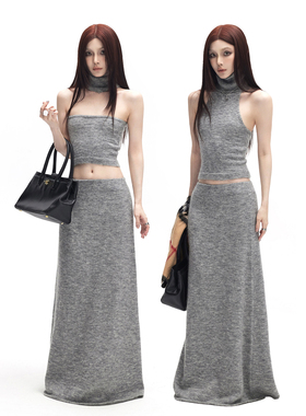 common in 0120清冷辣妹正反两穿高领背心软糯马海毛半身裙两件套