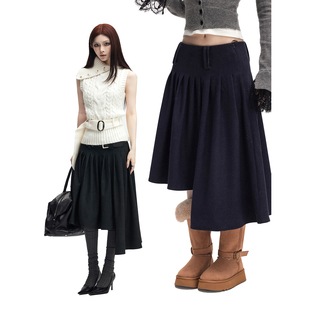 邂逅优雅 0120 压褶重工加宽腰头A字低腰不规则半身裙 common