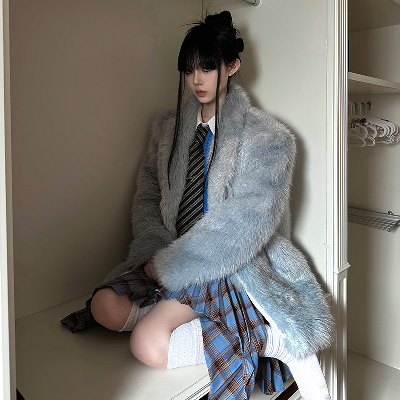 冷感仙气雾霾蓝环保皮草夹棉