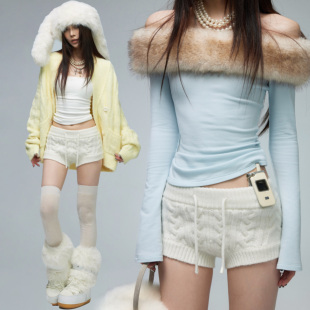 common in 0120 涩谷时髦低腰复古毛织绞花抽绳修身显瘦超短裤女