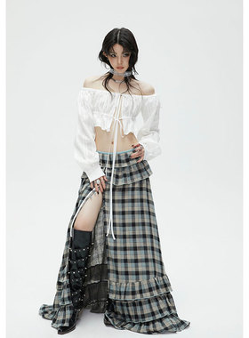 Common in 0120 辣妹薄款露肩绑带上衣超短罩衫一字肩长袖衬衫