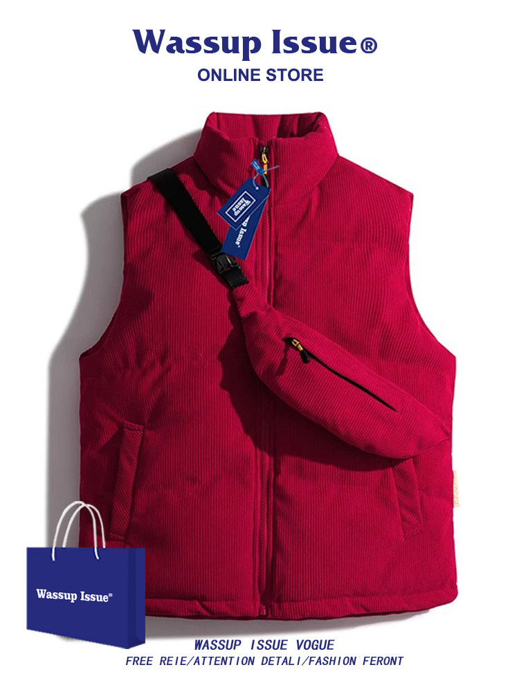 WASSUP ISSUE COUPLE DOWN COTTON HORSE JACKET MEN WEAR THICKENED THERMAL VEST CORDUROY VEST IN AUTUMN AND WINTER