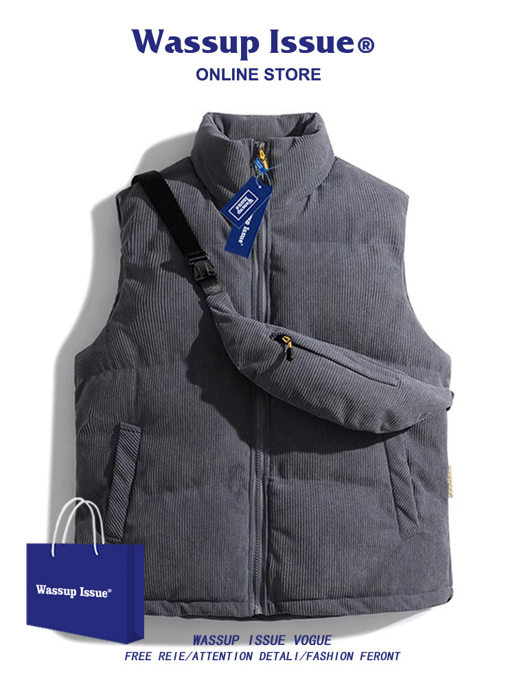 WASSUP ISSUE COUPLE DOWN COTTON HORSE JACKET MEN WEAR THICKENED THERMAL VEST CORDUROY VEST IN AUTUMN AND WINTER