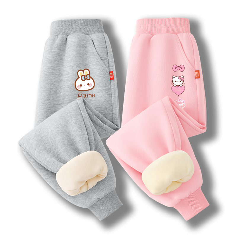 真维斯女童加绒裤子2025新款秋冬季一体绒加厚大童装儿童运动卫裤