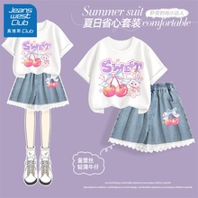 真维斯club女童超好看的夏装套装2025新款儿童夏季短袖牛仔裤衣服
