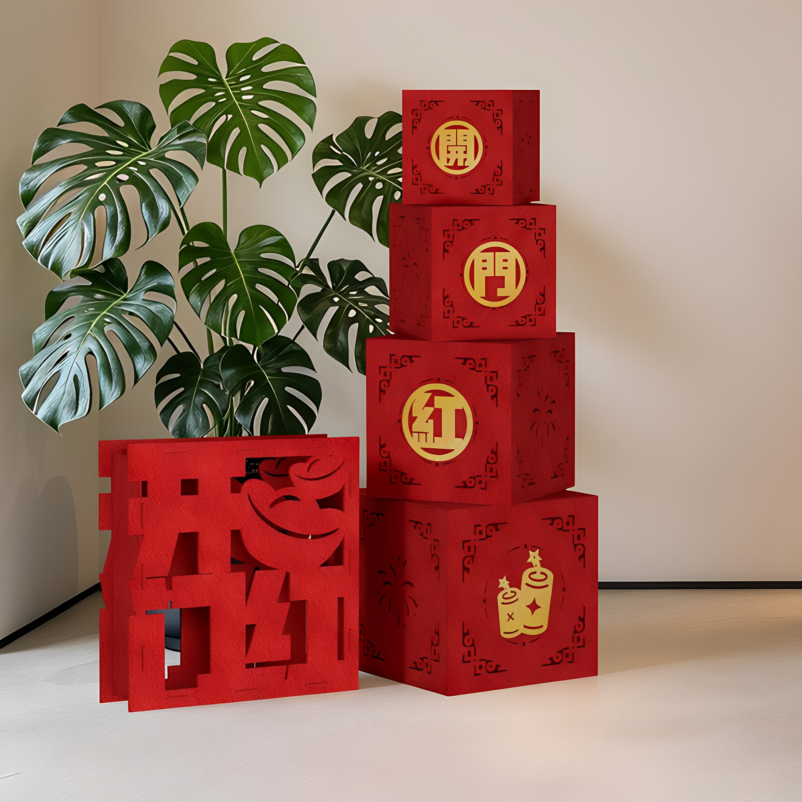新年元旦2027开门红装饰职场布置场景堆堆盒银行商场店铺前台摆件