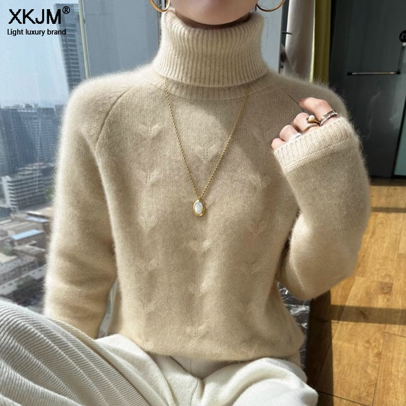 提花加厚高领羊毛衫女秋冬修身