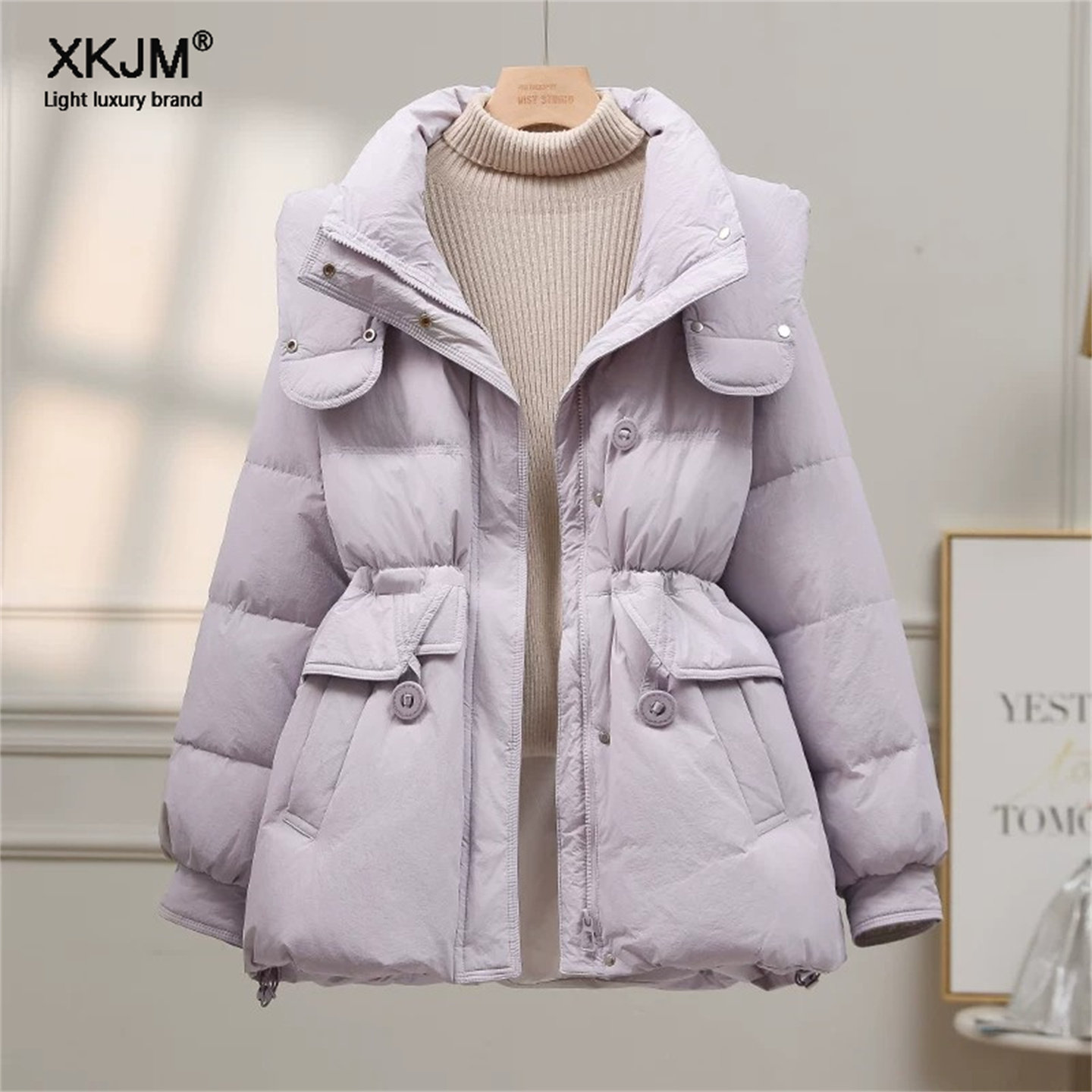 韩版羽绒服女中长款206冬季新款连帽收腰修身小个子保暖鸭绒外套
