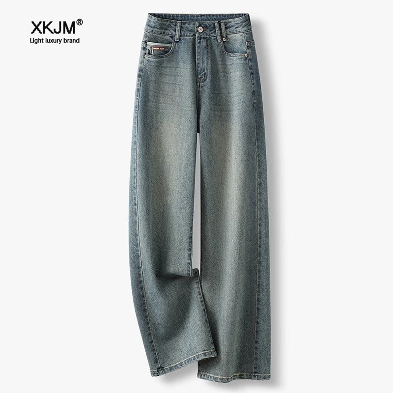 窄版阔腿牛仔裤女2025春秋季新款高腰显瘦宽松百搭浅色拖地直筒裤