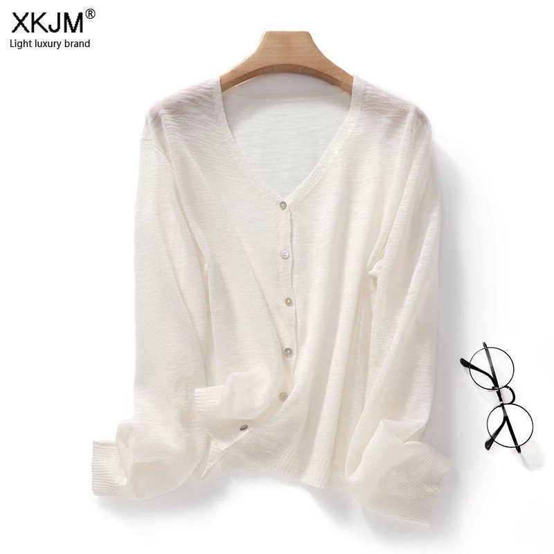 XKJM高端苎麻针织开衫女秋薄