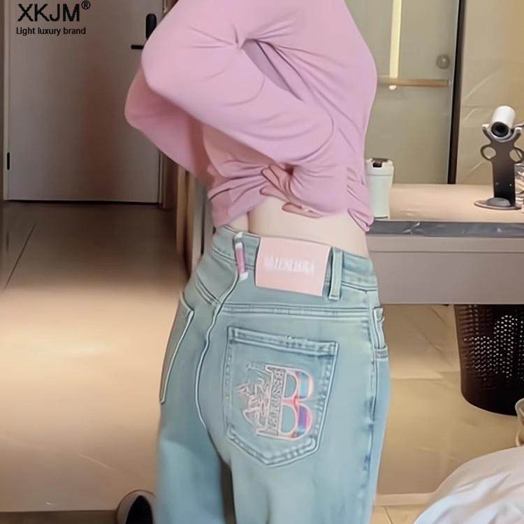 正版印花牛仔裤女春季新款欧洲站小个子时尚复古宽松潮流直筒裤子,女装/女士精品,牛仔裤,淘宝优惠券,粉丝福利购,淘宝优惠卷