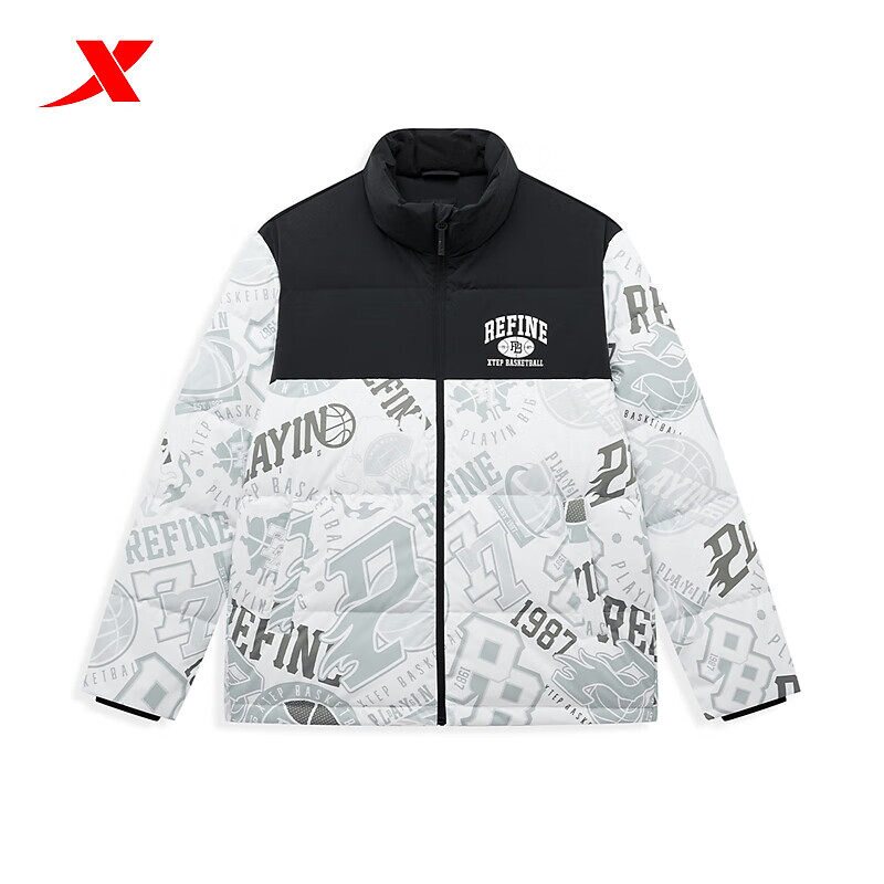 特步立领羽绒服男2024冬季新款正